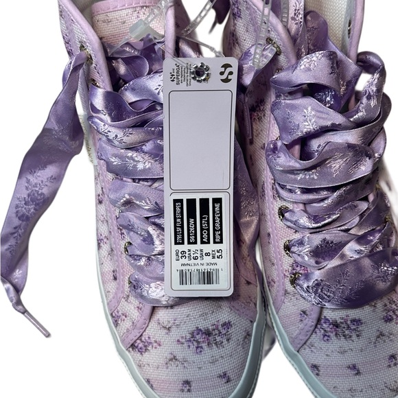 Superga x LoveShackFancy NWT - 2795 Floral Satin Ribbon Hightop - Ripe Grapevine - Picture 9 of 11